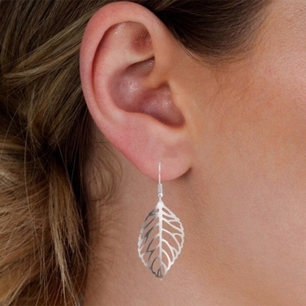 Brass And Silver Plated Leaf Earrings
